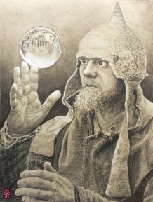The Dreamglass - Graphite and white crayon on toned gray paper - 229 x 305 mm - by Dennis G. Pike